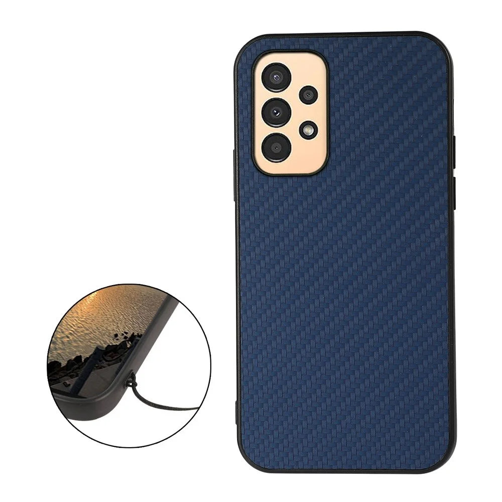 For Samsung Galaxy A13 4G Collision Proof Carbon Fiber Texture PU Leather Coated PC + TPU Case Phone Protective Cover - Blue - 2