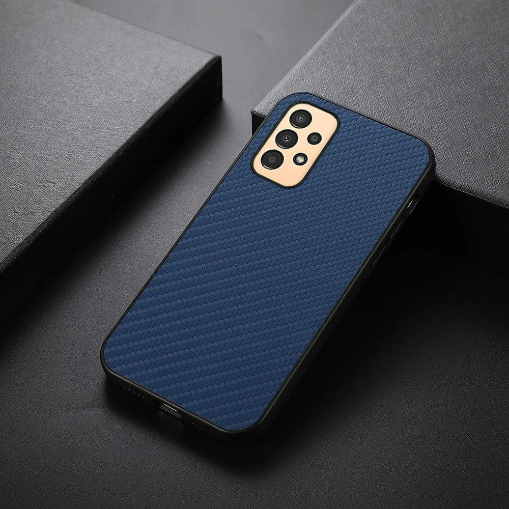 For Samsung Galaxy A13 4G Collision Proof Carbon Fiber Texture PU Leather Coated PC + TPU Case Phone Protective Cover - Blue - 3