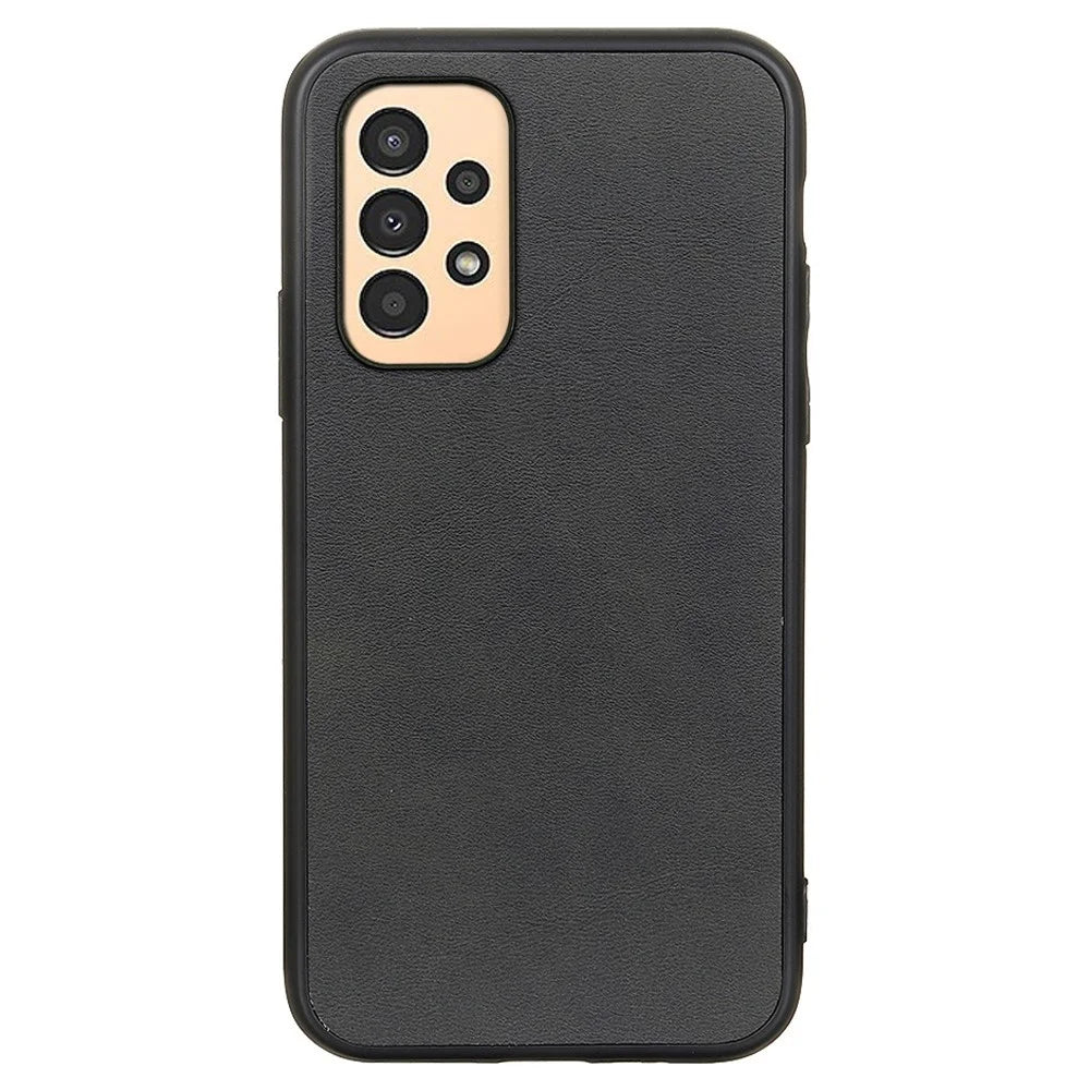 For Samsung Galaxy A13 4G Protective Case, Textured PU Leather Coated TPU + PC Phone Cover - Black - 1