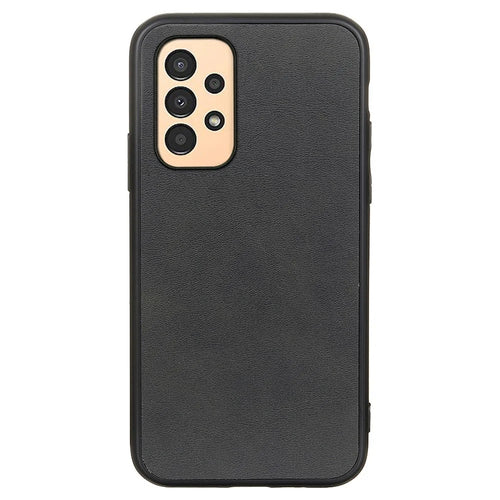 For Samsung Galaxy A13 4G Protective Case, Textured PU Leather Coated TPU + PC Phone Cover - Black - 1