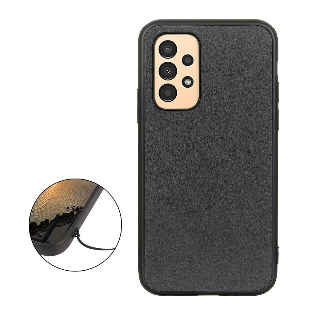 For Samsung Galaxy A13 4G Protective Case, Textured PU Leather Coated TPU + PC Phone Cover - Black - 2