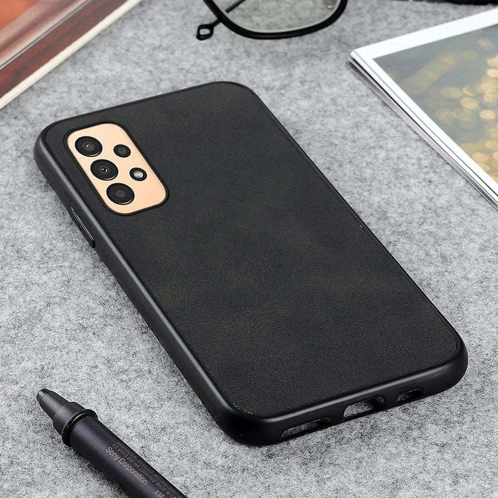 For Samsung Galaxy A13 4G Protective Case, Textured PU Leather Coated TPU + PC Phone Cover - Black - 3
