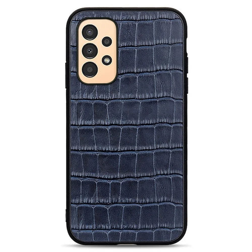 For Samsung Galaxy A13 4G Anti-fall Cover, Crocodile Texture Genuine Leather Coated PC + TPU Phone Back Case - Blue - 1