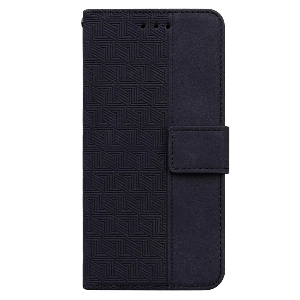 For Samsung Galaxy M53 5G Shockproof Geometry Pattern Imprinted Phone Case PU Leather Wallet Stand Flip Cover with Hand Strap - Black - 6
