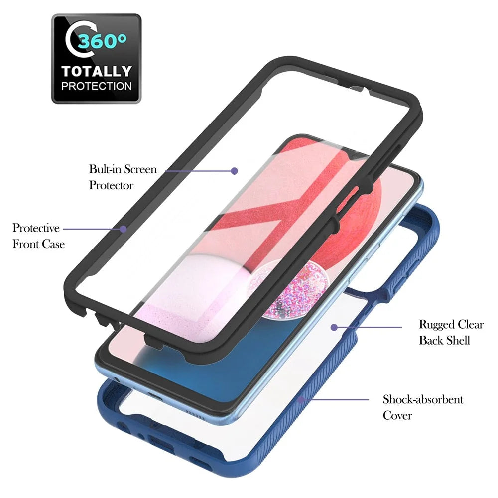 YB PC Series-6 for Samsung Galaxy A13 4G Built-in PET Screen Film Phone Cover Overall Protection TPU+PC Detachable Shell - Sapphire - 5