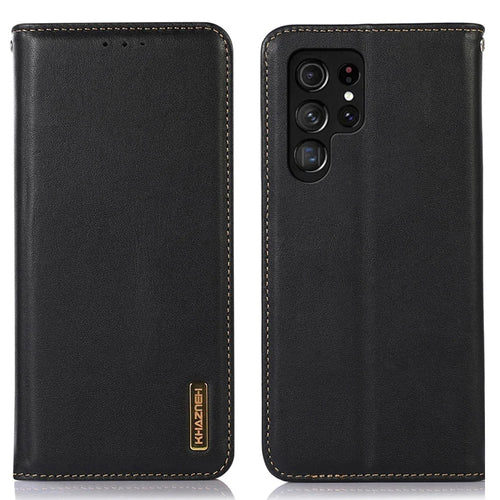 KHAZNEH Protective Case for Samsung Galaxy S22 Ultra 5G Wallet Phone Case Genuine Cowhide Leather Cover Anti-Scratch Magnetic Closure Stand Shell - Black - 1