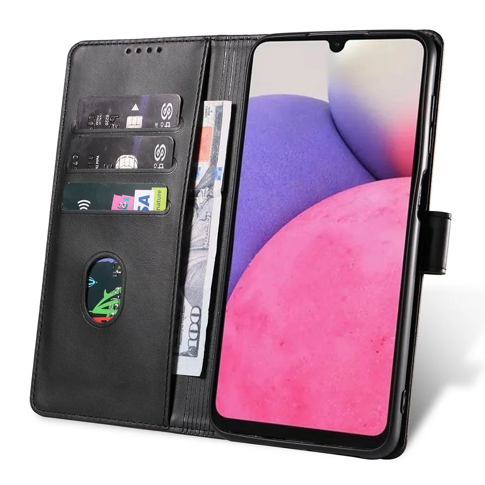 For Samsung Galaxy A33 5G PU Leather Wallet Case TPU Bumper Stand Magnetic Closure Shockproof Flip Cover - Black - 2
