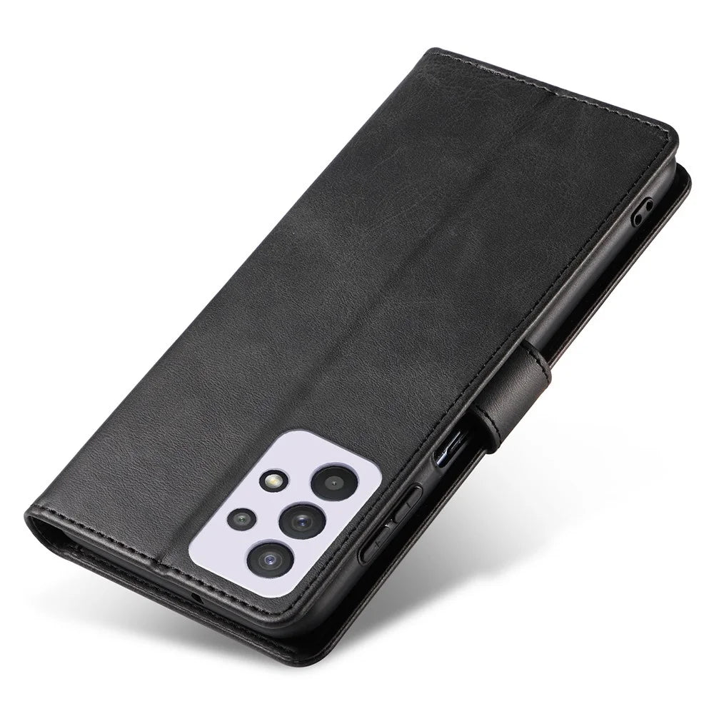 For Samsung Galaxy A33 5G PU Leather Wallet Case TPU Bumper Stand Magnetic Closure Shockproof Flip Cover - Black - 4