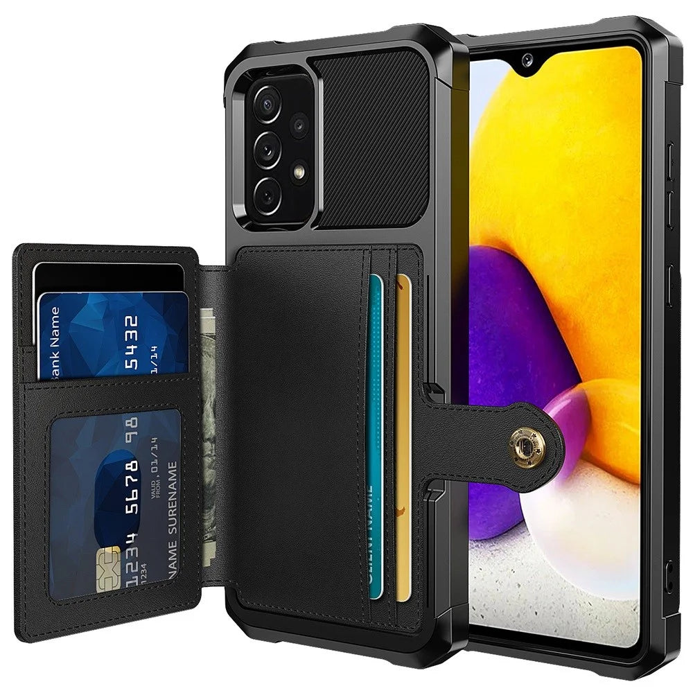 ZM03 Shockproof Case for Samsung Galaxy A33 5G TPU Phone Case + PU Leather Wallet with Magnetic Metal Sheet - Black - 1