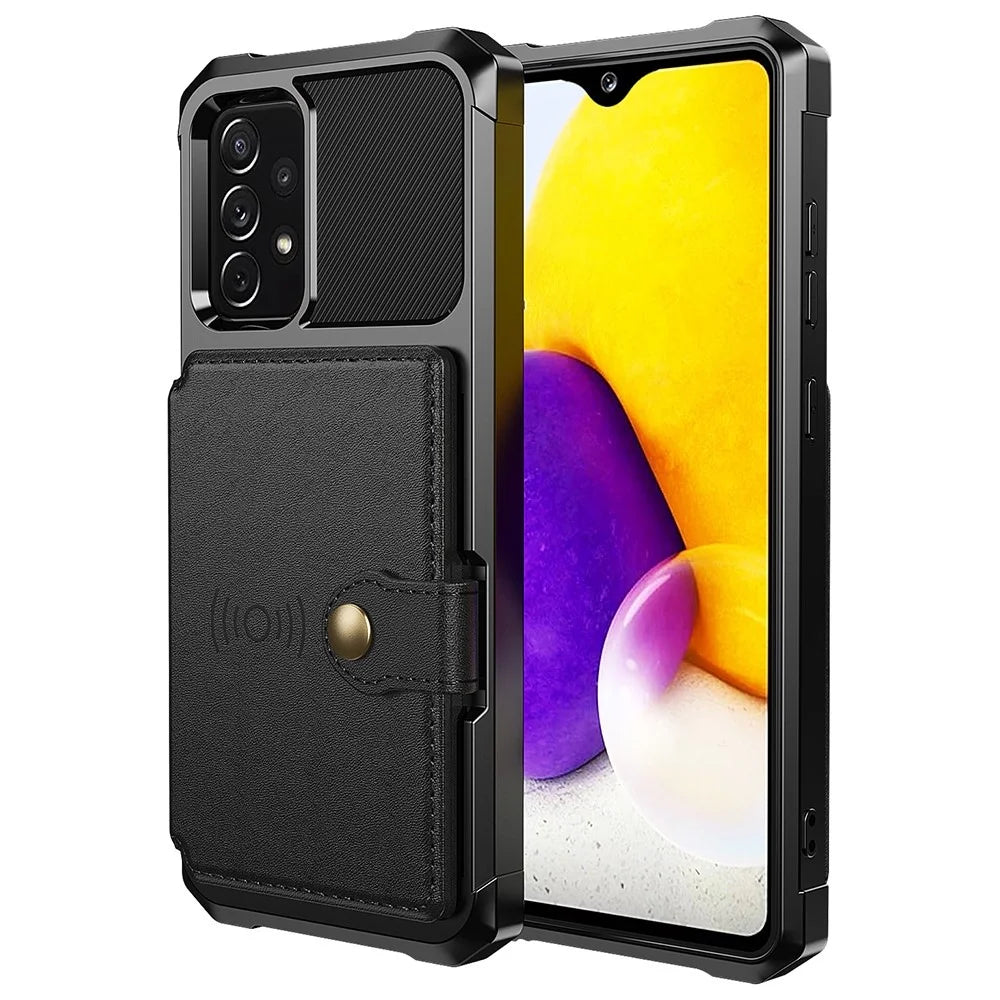 ZM03 Shockproof Case for Samsung Galaxy A33 5G TPU Phone Case + PU Leather Wallet with Magnetic Metal Sheet - Black - 2