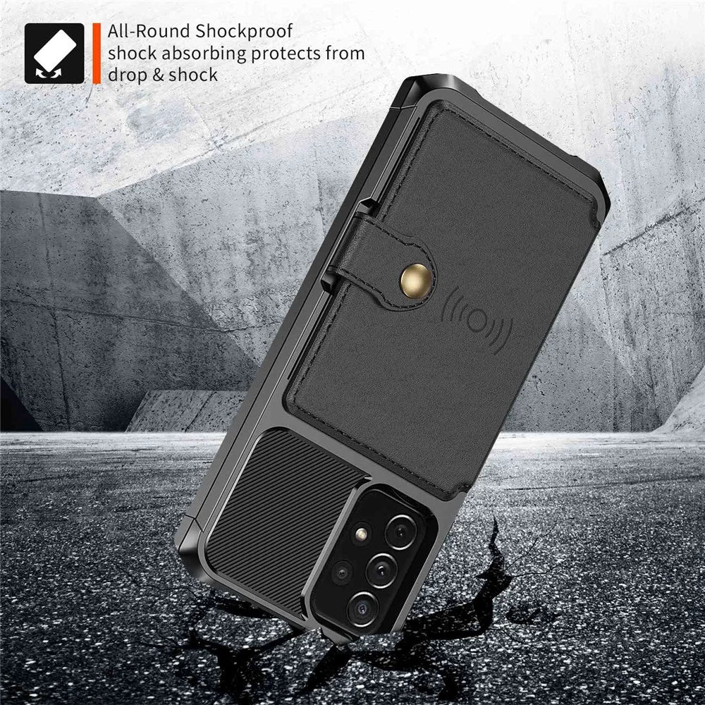 ZM03 Shockproof Case for Samsung Galaxy A33 5G TPU Phone Case + PU Leather Wallet with Magnetic Metal Sheet - Black - 4