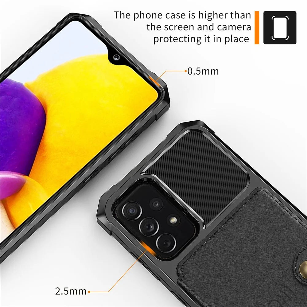 ZM03 Shockproof Case for Samsung Galaxy A33 5G TPU Phone Case + PU Leather Wallet with Magnetic Metal Sheet - Black - 6