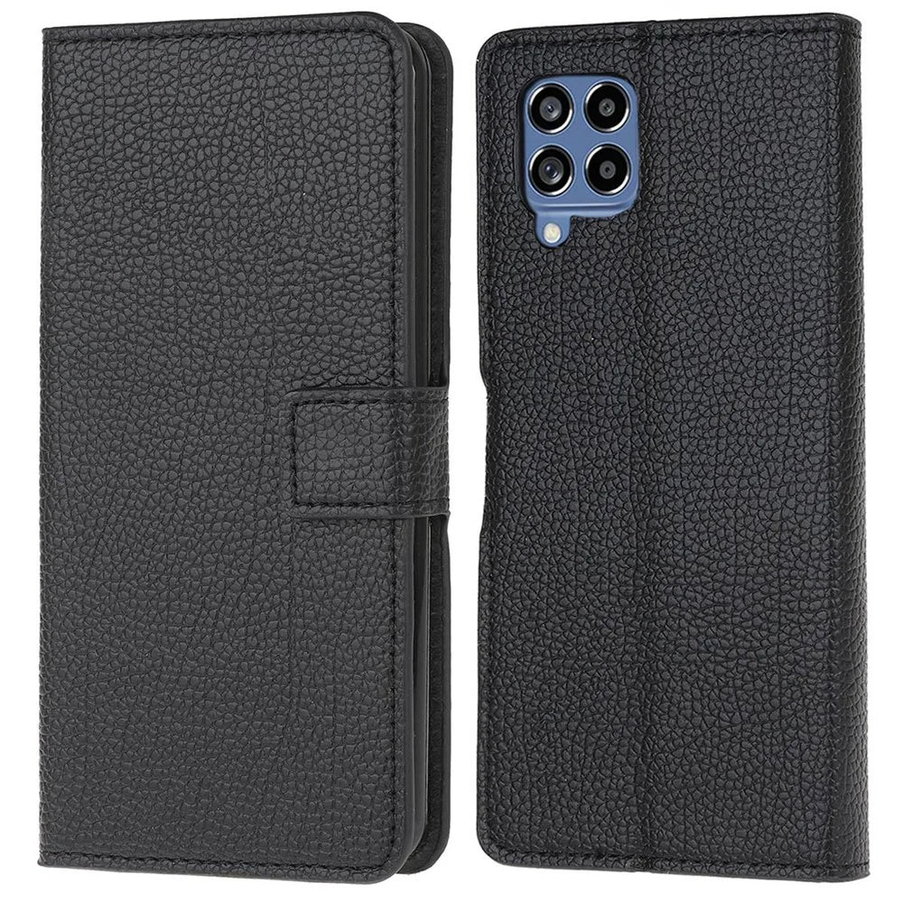 For Samsung Galaxy M33 5G (India) Case Cover Litchi Texture Leather Wallet Magnetic Clasp Cell Phone Protector Phone Shell - 1