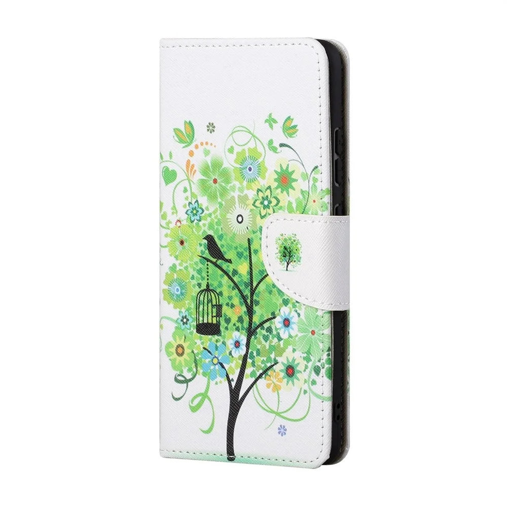 For Samsung Galaxy M53 5G Cross Texture Stylish Pattern Printing PU Leather Phone Case Stand Wallet Flip Cover - Green Tree - 5