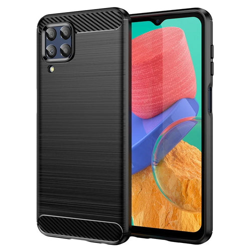 For Samsung Galaxy M33 5G (Global Version)/(India Version) Mobile Phone Cover Carbon Fiber Texture Brushed Surface 1.8mm TPU Smartphone Case - Black - 1