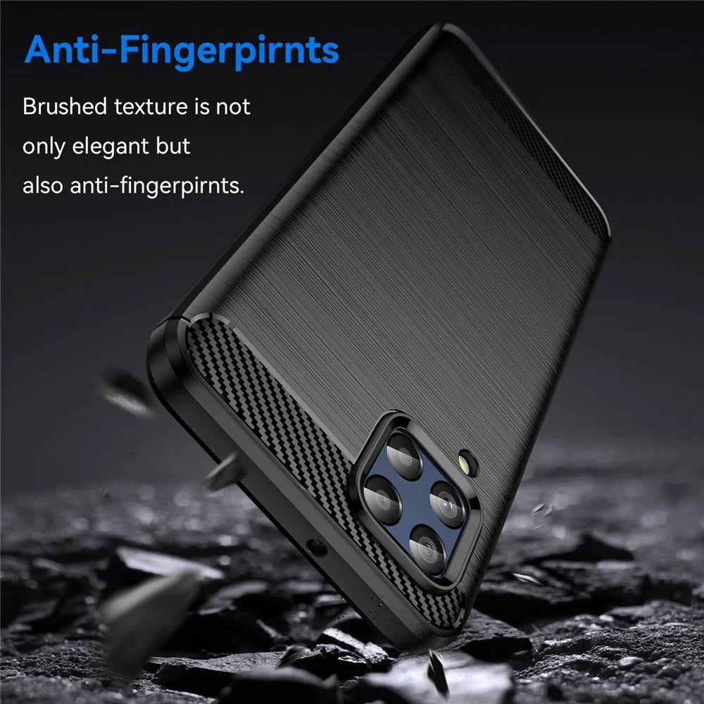 For Samsung Galaxy M33 5G (Global Version)/(India Version) Mobile Phone Cover Carbon Fiber Texture Brushed Surface 1.8mm TPU Smartphone Case - Black - 3