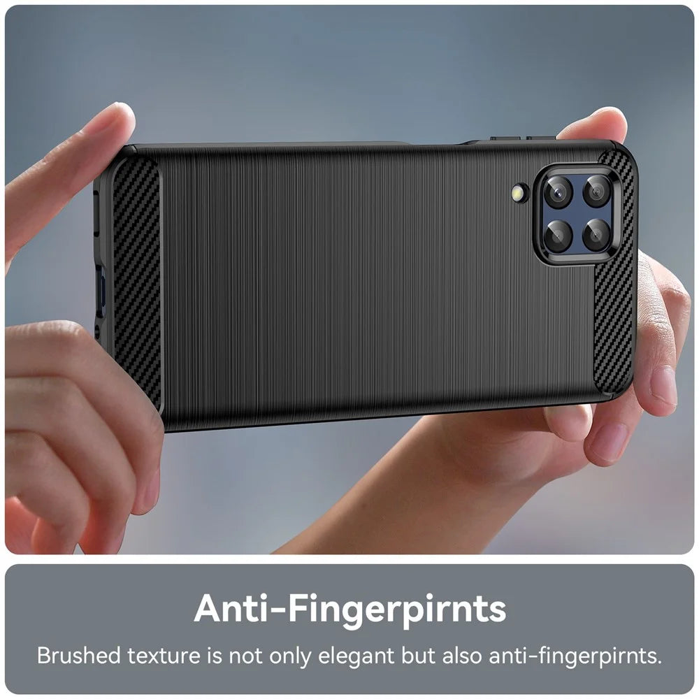For Samsung Galaxy M33 5G (Global Version)/(India Version) Mobile Phone Cover Carbon Fiber Texture Brushed Surface 1.8mm TPU Smartphone Case - Black - 5