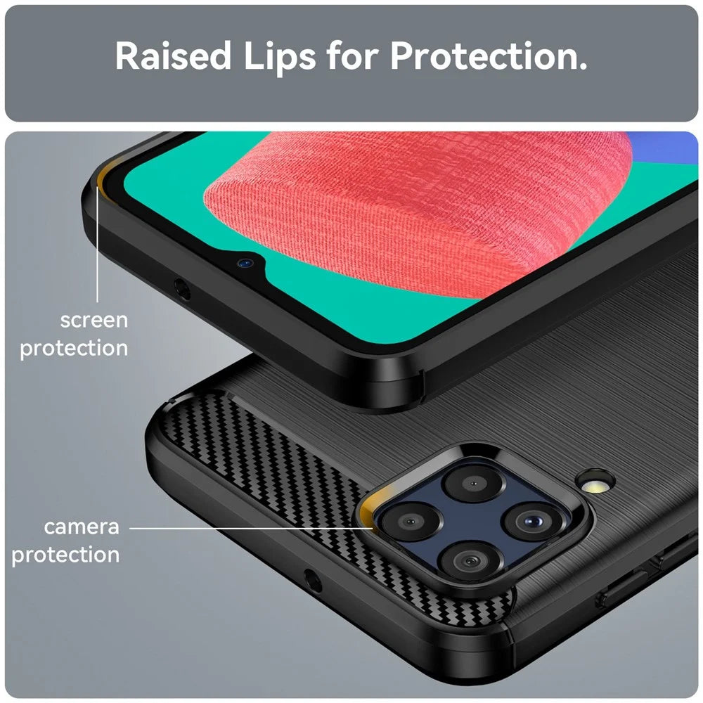 For Samsung Galaxy M33 5G (Global Version)/(India Version) Mobile Phone Cover Carbon Fiber Texture Brushed Surface 1.8mm TPU Smartphone Case - Black - 6
