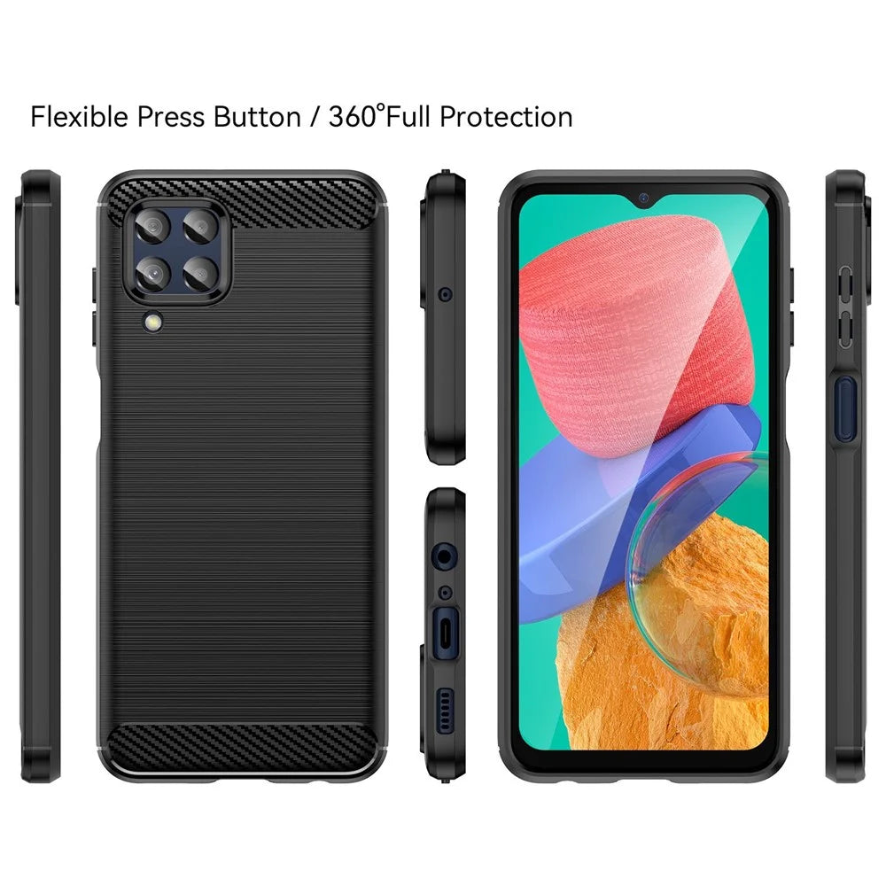 For Samsung Galaxy M33 5G (Global Version)/(India Version) Mobile Phone Cover Carbon Fiber Texture Brushed Surface 1.8mm TPU Smartphone Case - Black - 7