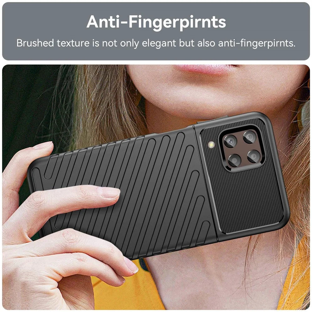 Thunder Series Twill Texture Grip Case for Samsung Galaxy M33 5G (Global Version)/(India Version), Thickened TPU Buffer Protection Anti-Drop Cover - Black - 5