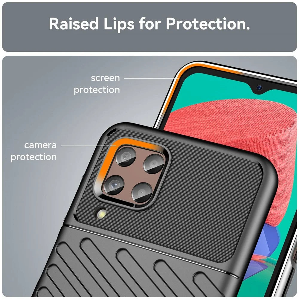 Thunder Series Twill Texture Grip Case for Samsung Galaxy M33 5G (Global Version)/(India Version), Thickened TPU Buffer Protection Anti-Drop Cover - Black - 6