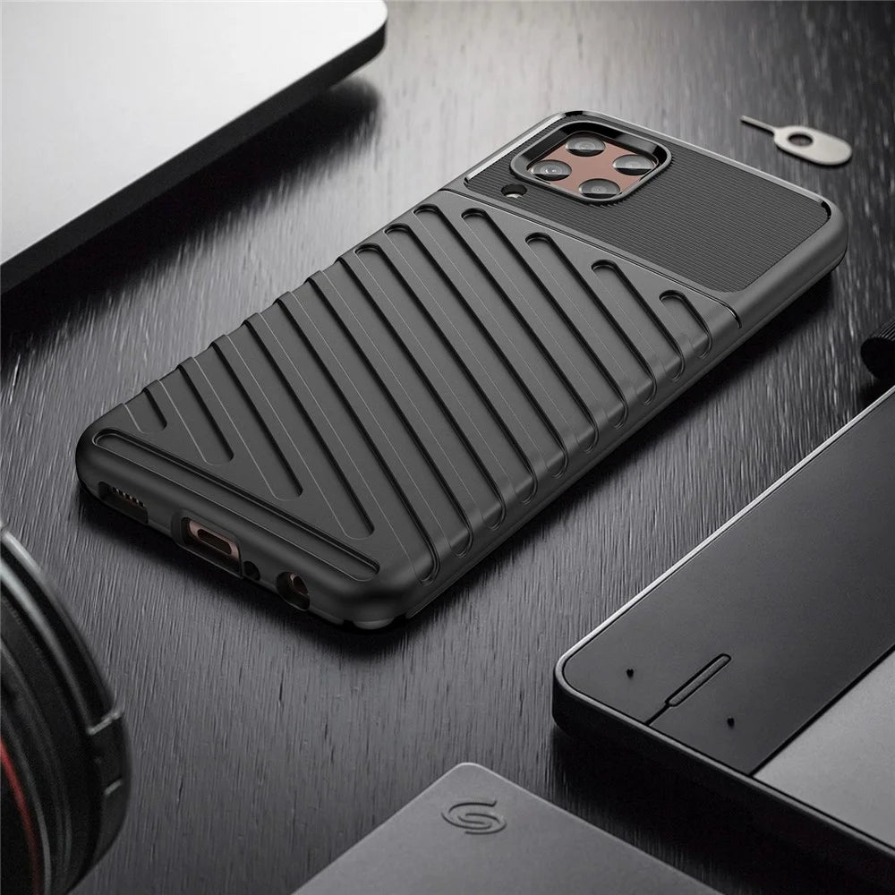 Thunder Series Twill Texture Grip Case for Samsung Galaxy M33 5G (Global Version)/(India Version), Thickened TPU Buffer Protection Anti-Drop Cover - Black - 7