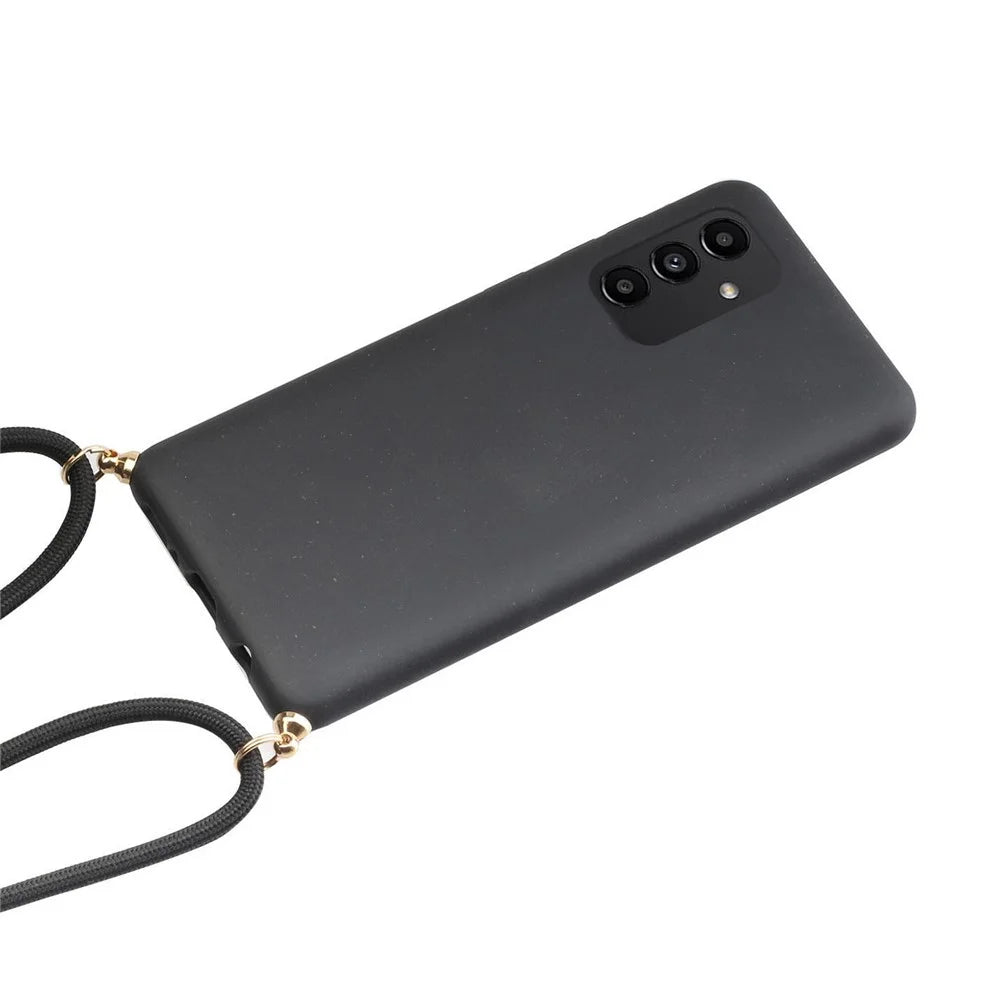 For Samsung Galaxy A13 4G/5G Wheat Straw and TPU Combination Phone Case with Long Adjustable Lanyard - Black - 2
