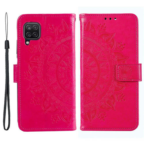 For Samsung Galaxy M33 5G (Global Version) Mandala Flower Pattern Imprinted PU Leather Magnetic Flip Cover Wrist Strap Wallet Stand Feature Shockproof Protective Case - Rose - 1