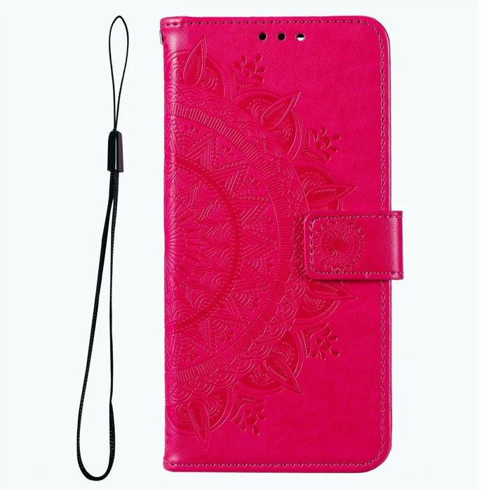 For Samsung Galaxy M33 5G (Global Version) Mandala Flower Pattern Imprinted PU Leather Magnetic Flip Cover Wrist Strap Wallet Stand Feature Shockproof Protective Case - Rose - 4