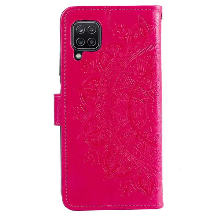 For Samsung Galaxy M33 5G (Global Version) Mandala Flower Pattern Imprinted PU Leather Magnetic Flip Cover Wrist Strap Wallet Stand Feature Shockproof Protective Case - Rose - 5