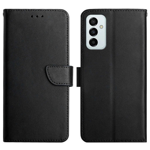 Nappa Texture Case for Samsung Galaxy M23 5G/F23 5G, Wallet Stand Genuine Leather Anti-scratch Magnetic Closing Phone Shell - Black - 1