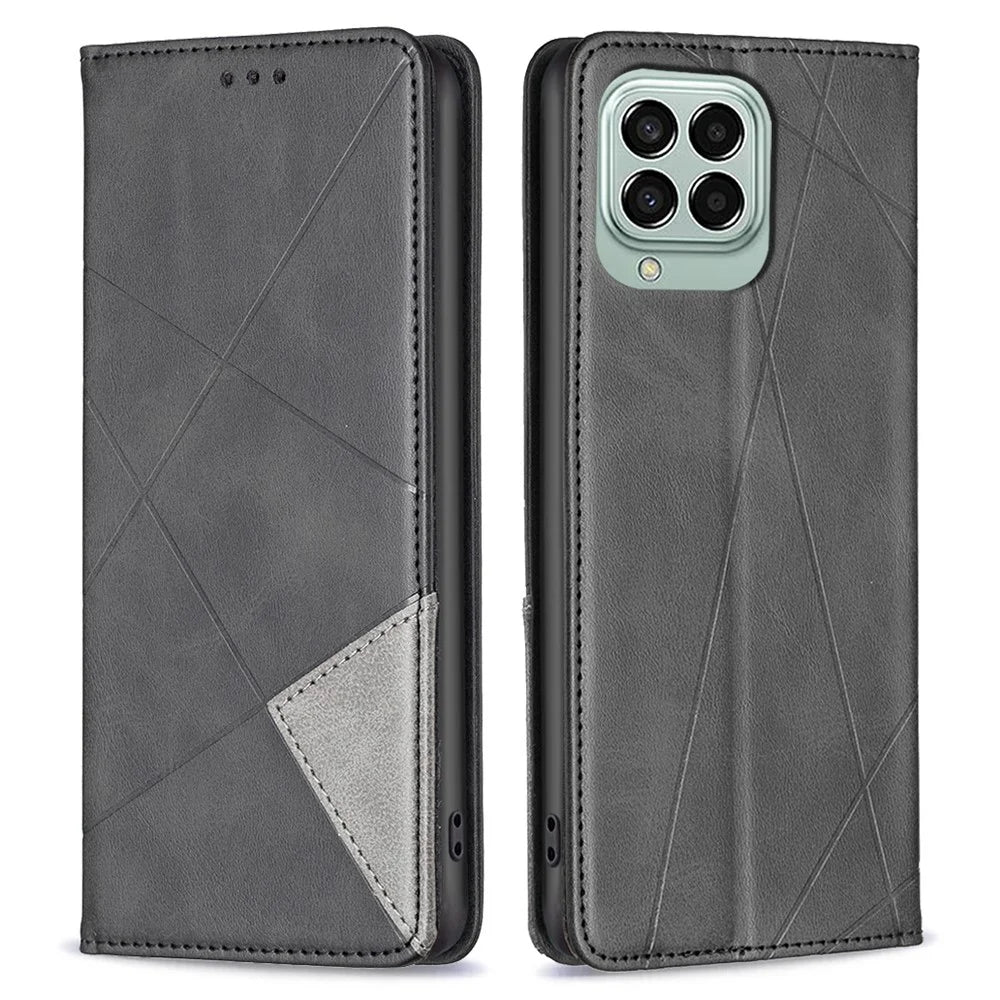 For Samsung Galaxy M33 5G (Global) Leather Case with Card Holder Imprinting Pattern Phone Stand Cover - Black - 1