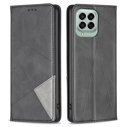 For Samsung Galaxy M33 5G (Global) Leather Case with Card Holder Imprinting Pattern Phone Stand Cover - Black - 1