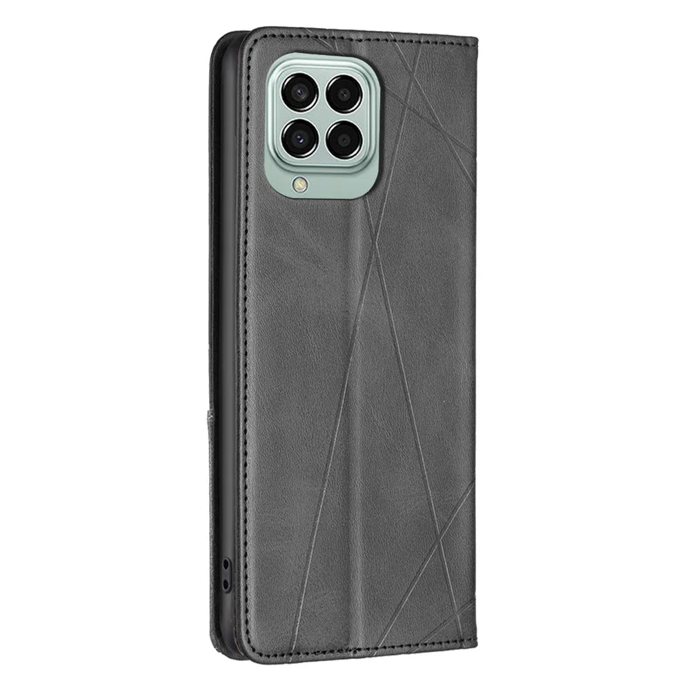 For Samsung Galaxy M33 5G (Global) Leather Case with Card Holder Imprinting Pattern Phone Stand Cover - Black - 6
