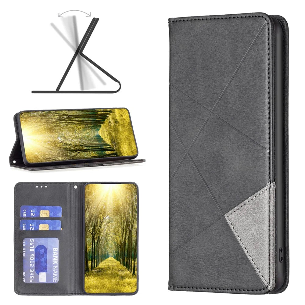 For Samsung Galaxy M33 5G (Global) Leather Case with Card Holder Imprinting Pattern Phone Stand Cover - Black - 7