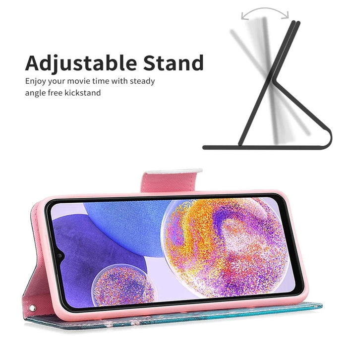 For Samsung Galaxy M33 5G (Global Version) Phone Case Pattern Printing PU Leather Wallet Stand Cover - Plum Blossom - 2