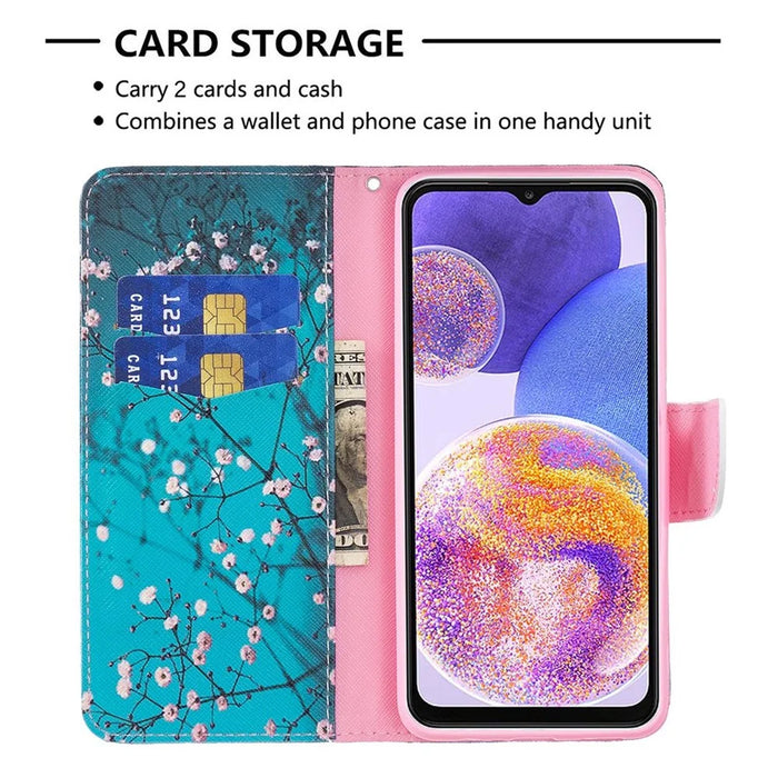 For Samsung Galaxy M33 5G (Global Version) Phone Case Pattern Printing PU Leather Wallet Stand Cover - Plum Blossom - 3