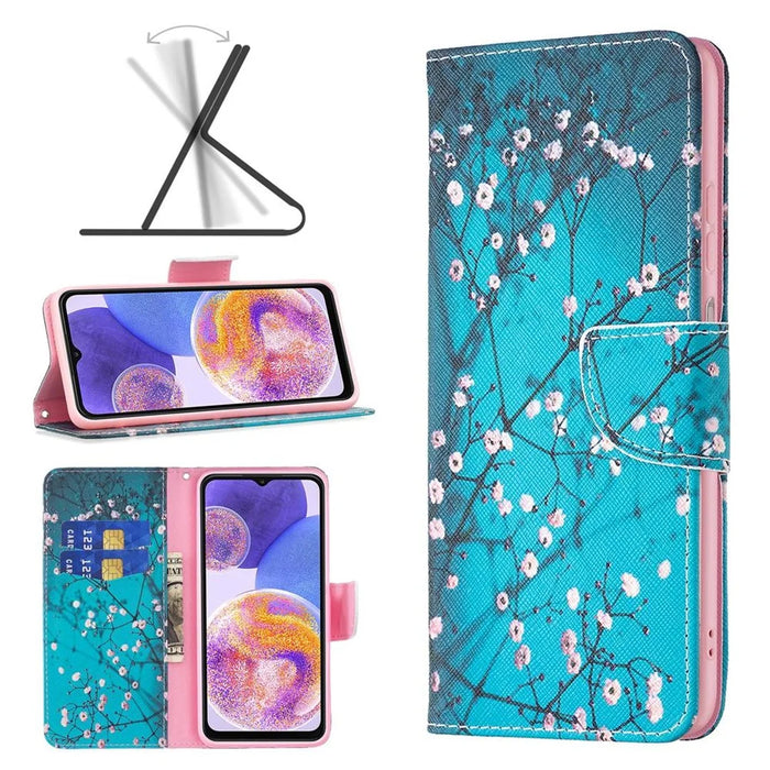 For Samsung Galaxy M33 5G (Global Version) Phone Case Pattern Printing PU Leather Wallet Stand Cover - Plum Blossom - 4