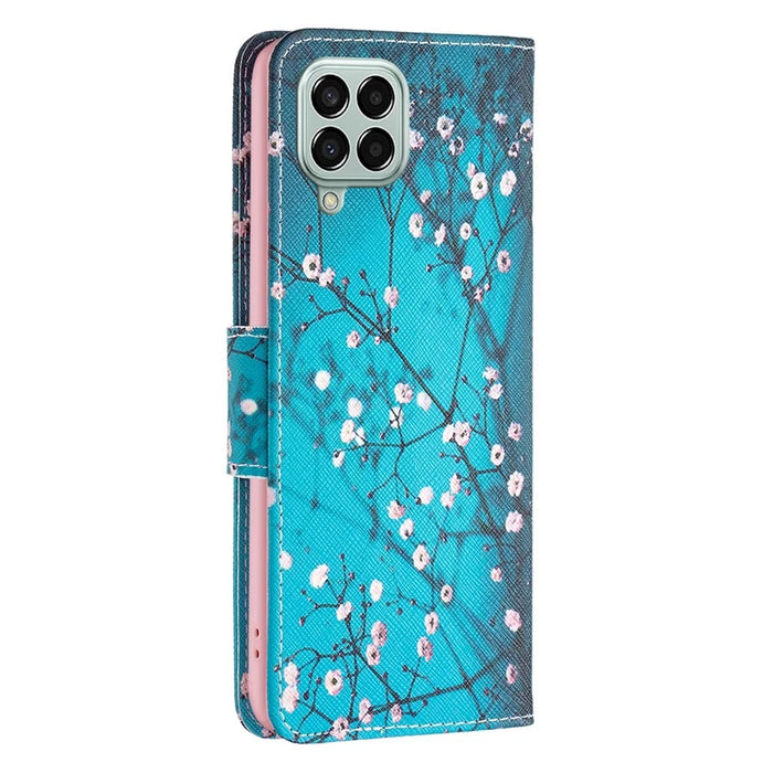 For Samsung Galaxy M33 5G (Global Version) Phone Case Pattern Printing PU Leather Wallet Stand Cover - Plum Blossom - 6