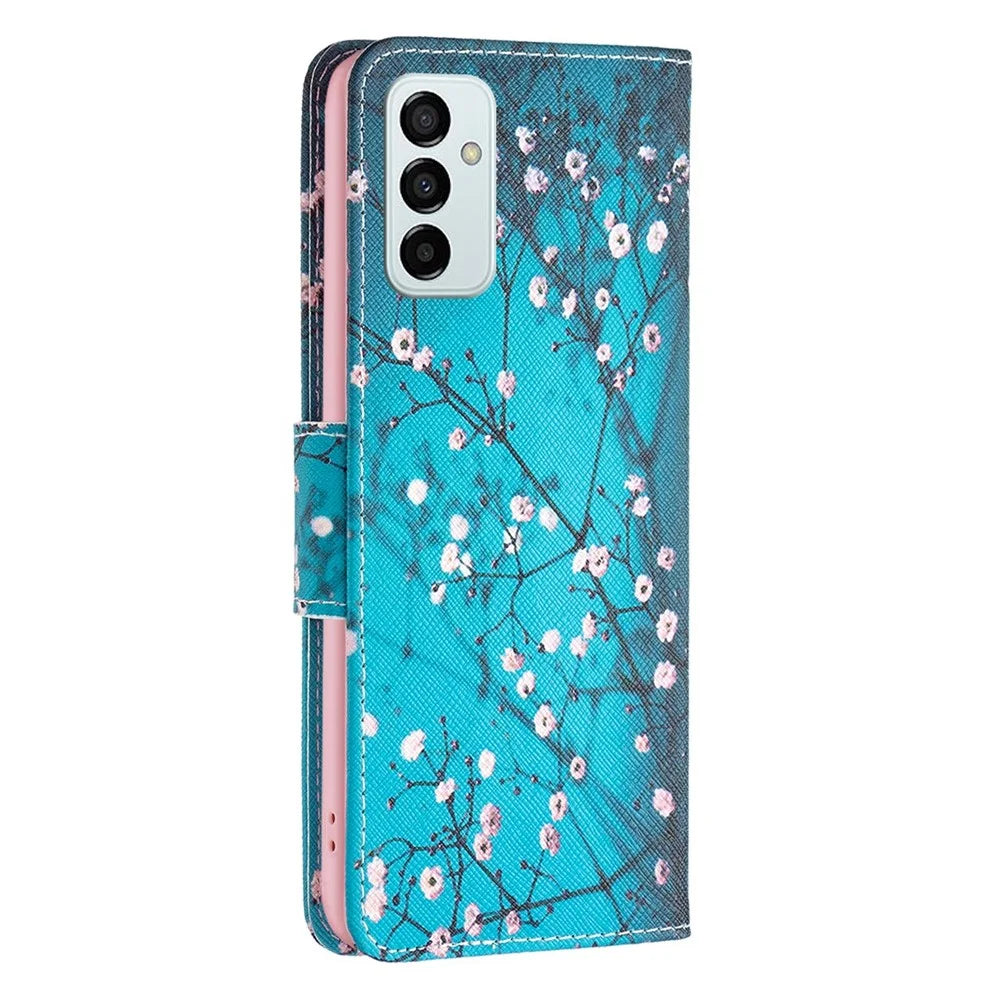 For Samsung Galaxy M23 / F23 5G Phone Case Pattern Printing PU Leather Wallet Stand Cover - Plum Blossom - 6