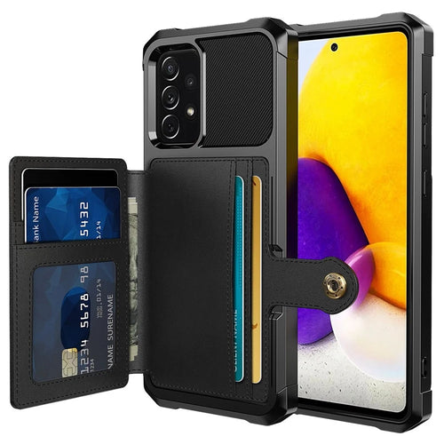 ZM03 Mobile Phone Case for Samsung Galaxy A73 5G TPU + PU Leather Wallet Kickstand Function Phone Shell with Magnetic Metal Sheet - Black - 1