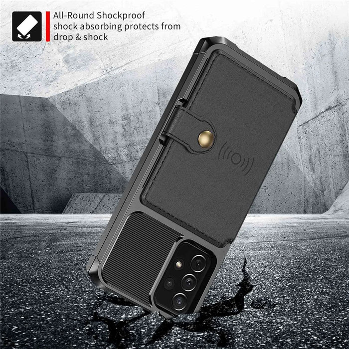 ZM03 Mobile Phone Case for Samsung Galaxy A73 5G TPU + PU Leather Wallet Kickstand Function Phone Shell with Magnetic Metal Sheet - Black - 4