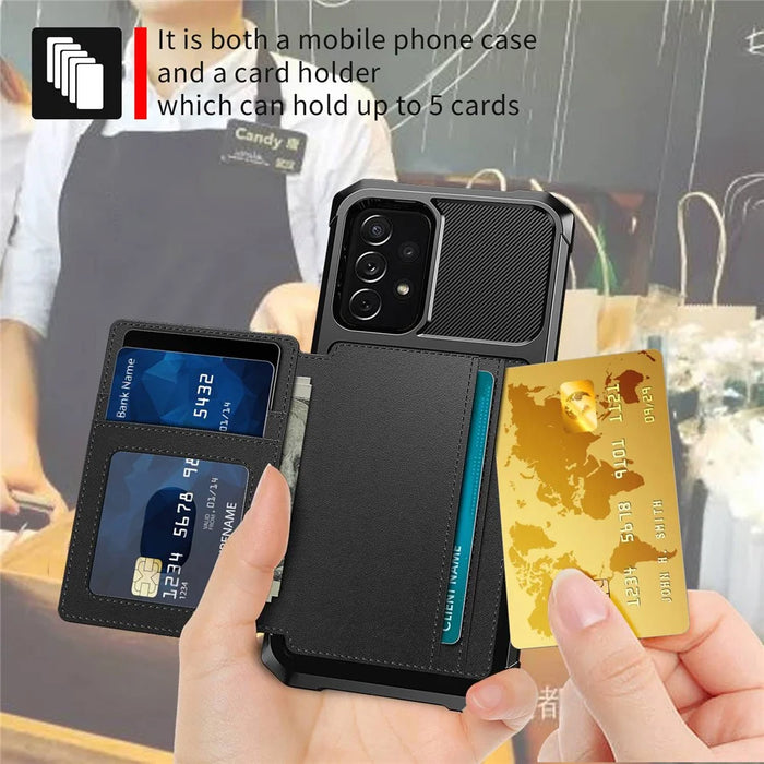 ZM03 Mobile Phone Case for Samsung Galaxy A73 5G TPU + PU Leather Wallet Kickstand Function Phone Shell with Magnetic Metal Sheet - Black - 5