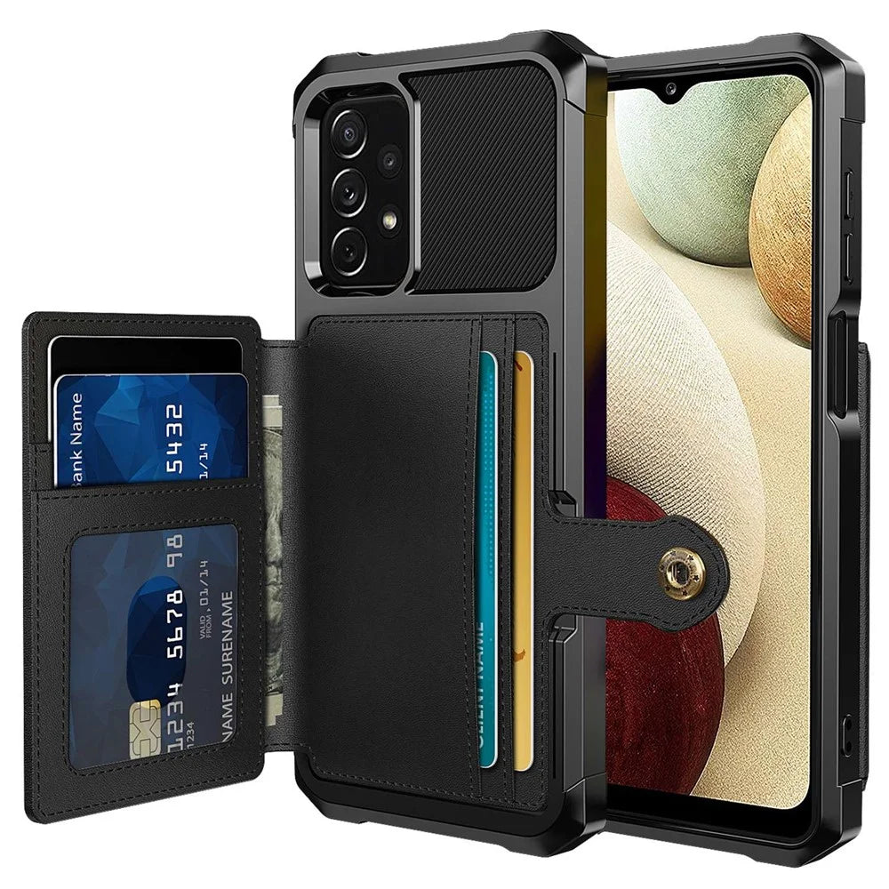 For Samsung Galaxy A13 5G / A04s 4G (164.7mm) / M32 5G / A32 5G Phone Cases with Card Holder Shockproof PU Leather Back Cover - Black - 1