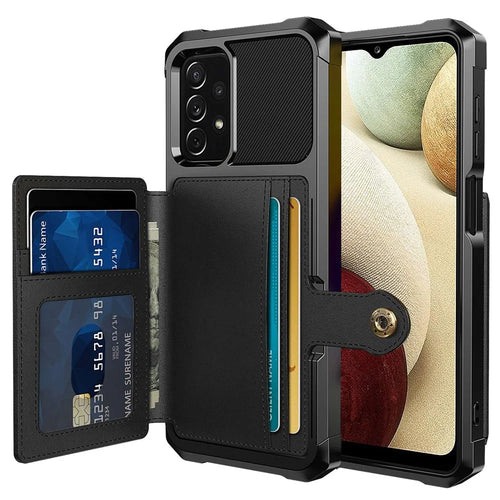For Samsung Galaxy A13 5G / A04s 4G (164.7mm) / M32 5G / A32 5G Phone Cases with Card Holder Shockproof PU Leather Back Cover - Black - 1