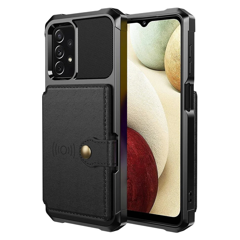For Samsung Galaxy A13 5G / A04s 4G (164.7mm) / M32 5G / A32 5G Phone Cases with Card Holder Shockproof PU Leather Back Cover - Black - 2