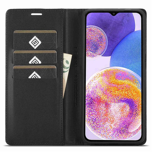 LC.IMEEKE for Samsung Galaxy A23 5G (Global Version) Wallet Style Carbon Fiber Texture Anti-scratch Anti-drop Leather Case Magnetic Auto-absorbed Stand Phone Shell - Vertical Stripe - 2