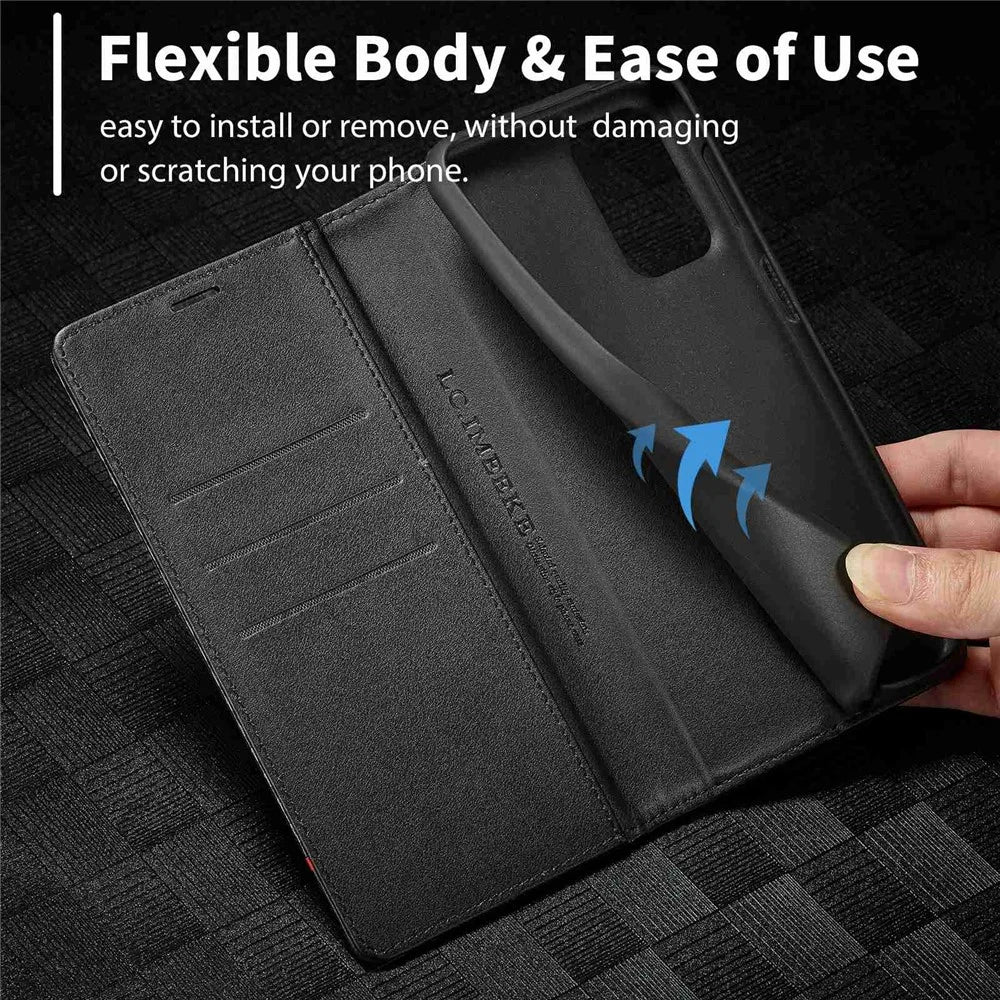 LC.IMEEKE for Samsung Galaxy A23 5G (Global Version) Wallet Style Carbon Fiber Texture Anti-scratch Anti-drop Leather Case Magnetic Auto-absorbed Stand Phone Shell - Vertical Stripe - 5