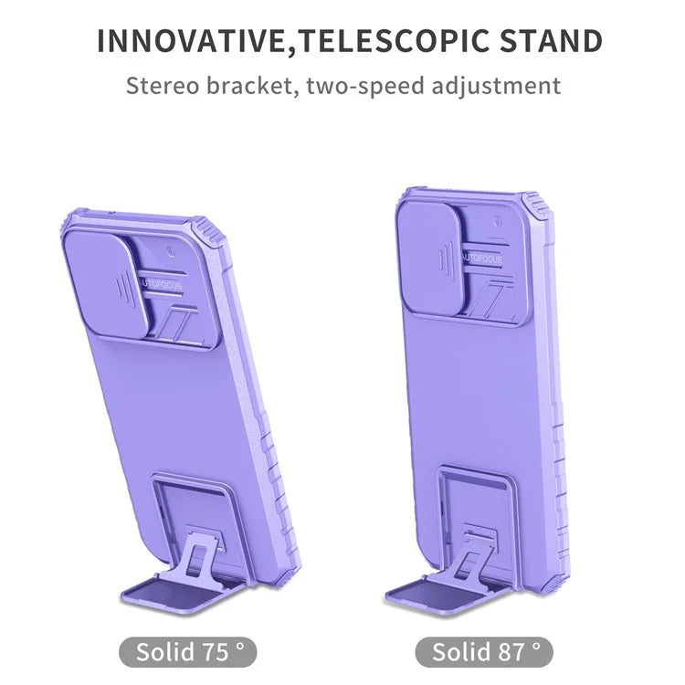 For Samsung Galaxy S22+ 5G Adjustable Vertical Kickstand Phone Case PC + TPU Hybrid Cover with Camera Slide Cover - Purple - 2
