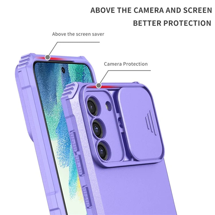For Samsung Galaxy S22+ 5G Adjustable Vertical Kickstand Phone Case PC + TPU Hybrid Cover with Camera Slide Cover - Purple - 3